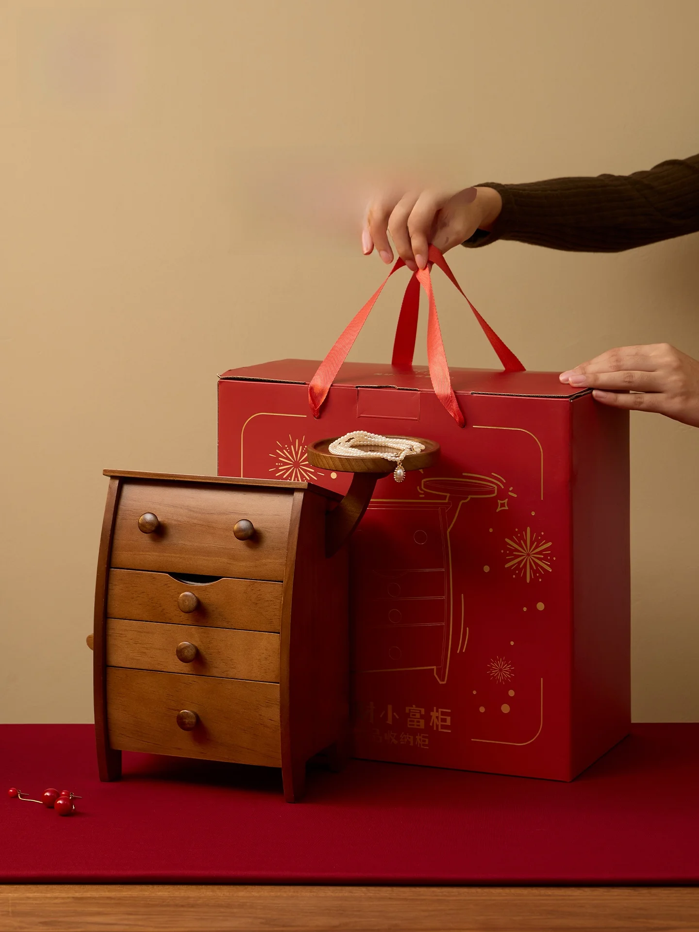 Fanhuan Engagement Wedding Gift Jewelry Box Wooden Drawer Type Eco Friendly 3 Layers for Girlfriend Wife Birthday Housewarming