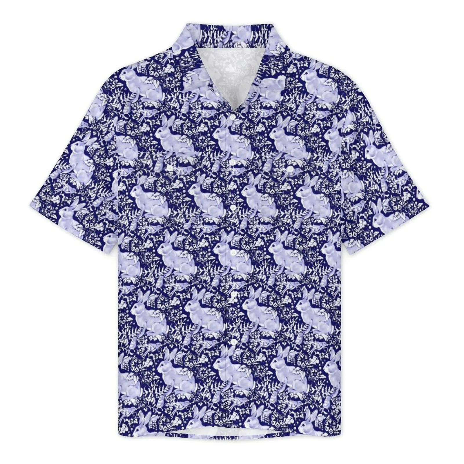 Cute Rabbit Beach Shirt Male Bird Floral Print Vintage Casual Shirts Summer Short Sleeve Stylish Graphic Plus Size 5XL Blouses