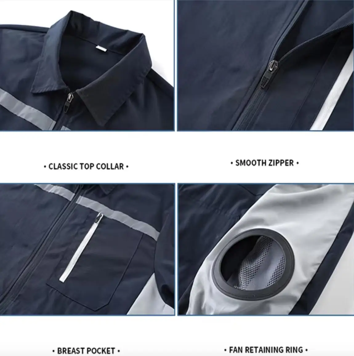 Unisex Safety High-Visibility Air-Conditioned Jacket Stand Collar Long Sleeve with 2 Fans view 6