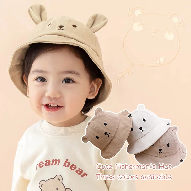 Cute Bear Baby Bucket Hat Spring Summer Outdoor Sun Hats for Boy Girl Cartoon Bear Ears Baby Hat Panama Cap Baseball Caps