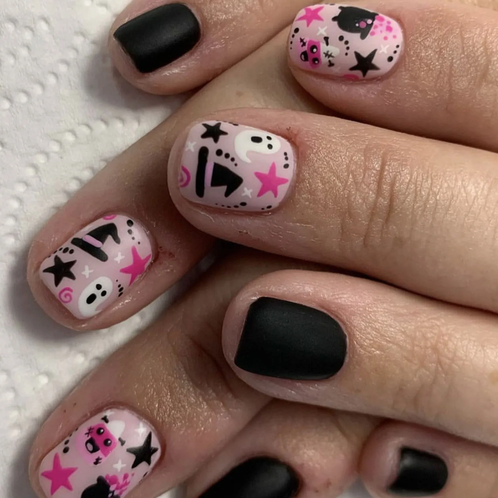 Halloween Pink Black Square Fake Nails Durable & Never Splitting Comfort Fake Nails for Women and Girl Nail Salon