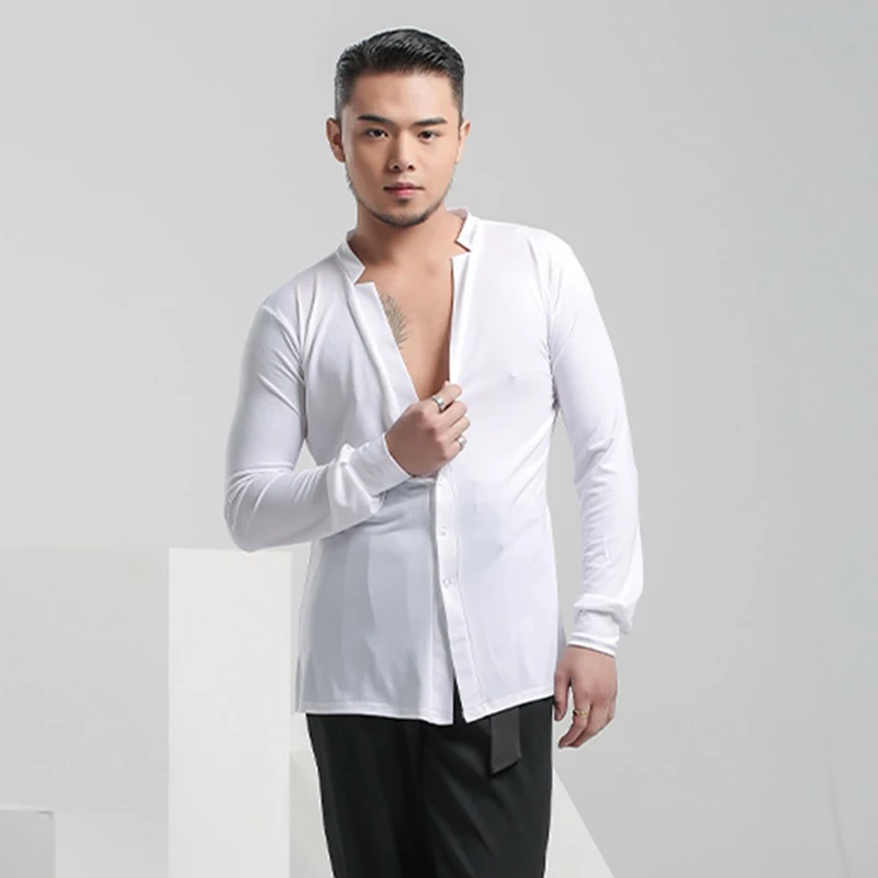 

Мужская одежда для латинских танцев, тренировочная одежда, стандартная тренировочная одежда для танго, черная рубашка с длинными рукавами, мужской тренировочный топ VBH2004