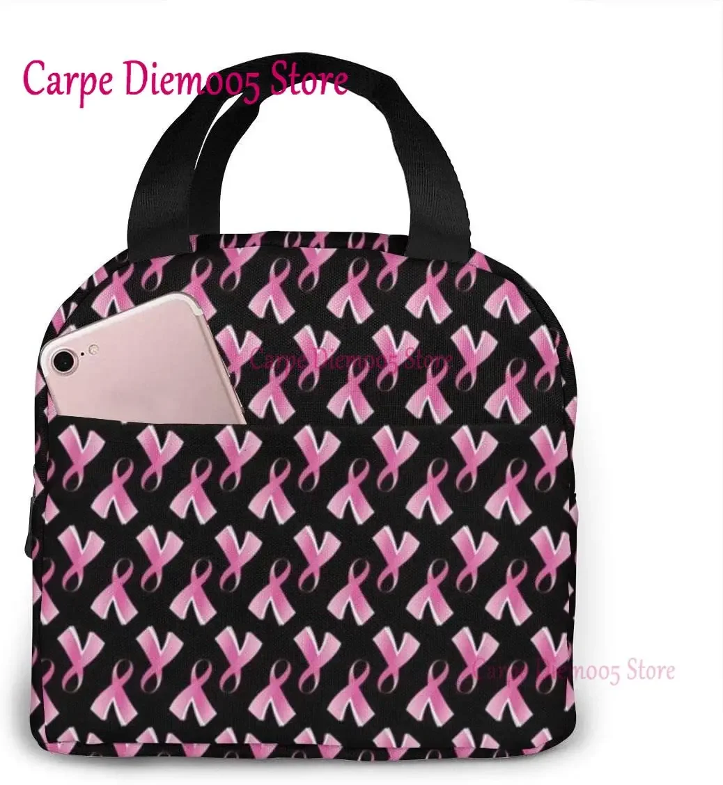 Pink Ribbon Support Breast Cancer Pattern  Repeat For Portable Insulated Lunch Bag