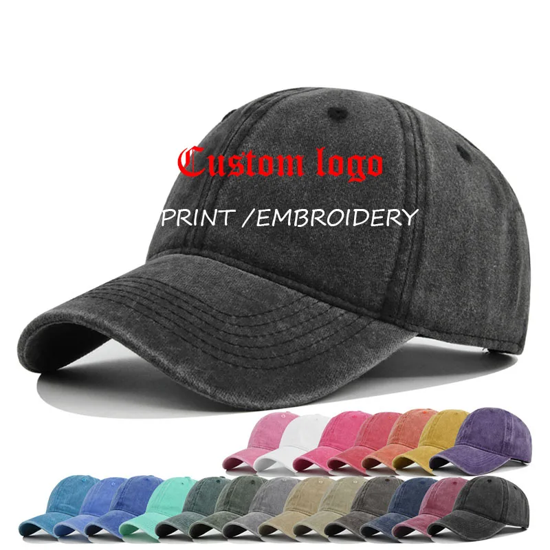 wholesale Diy embroidery print logo Snapback hat Custom Logo baseball cap Washed denim Tennis sport cap For adult