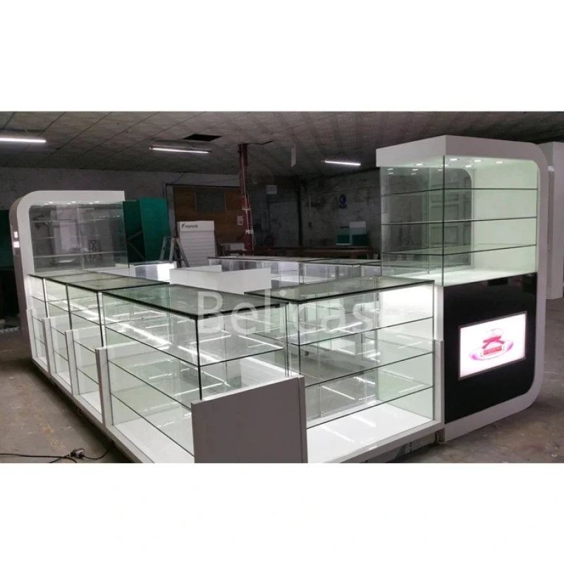 

customized.Fashionable Perfume Kiosk Design Cosmetic Glass Display Cabinet Modern Retail Shop Counter Display Perfume