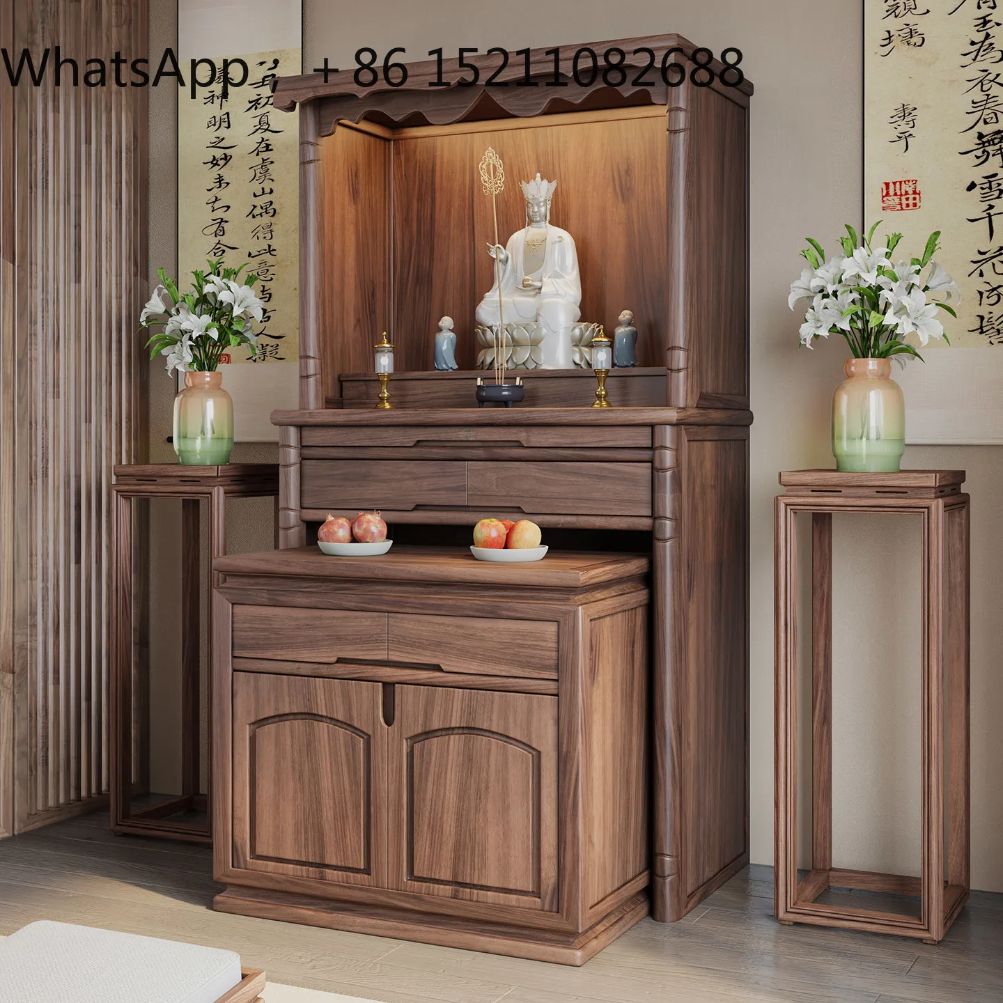 SCY northern elm Buddhist niche vertical cabinet household supply table with drawer storage solid wood Buddhist cabinet