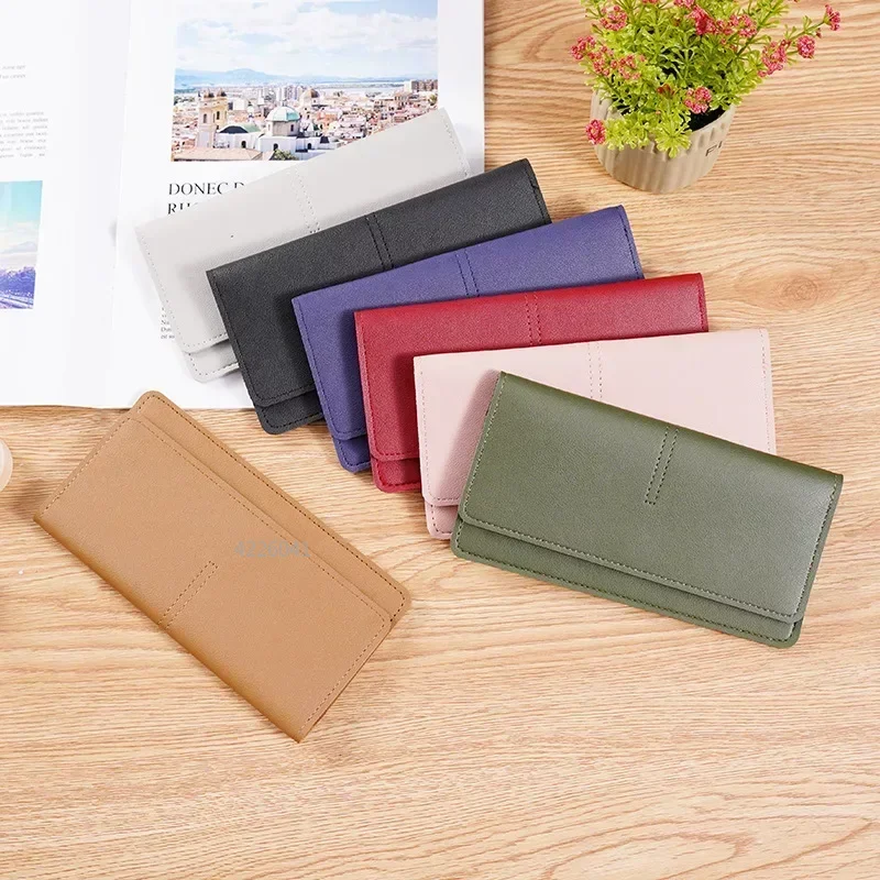 Women Long PU Leather Thin Wallets Large Capacity Female Coin Purses Hasp Clutch ID Credit Multi-Card Holder Money Bag Clip 2024