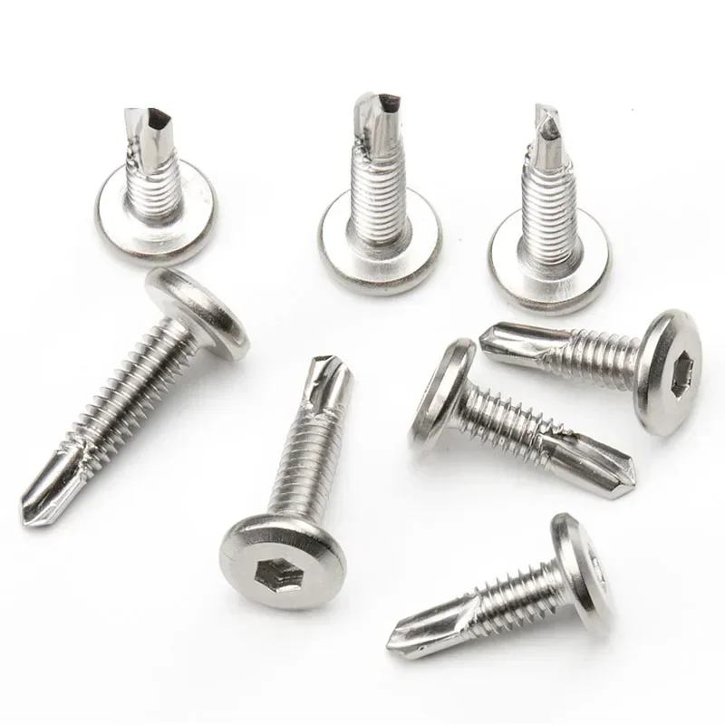 

100pcs 410 stainless steel M5 flat head hex drill tail self-tapping screws