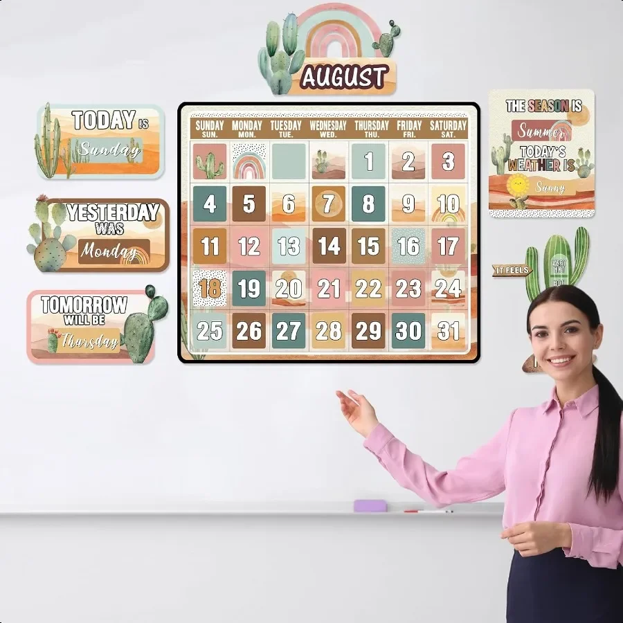 Cholemy 85 Pcs Calendar Bulletin Board Set Classroom Calendar Bulletin Board with Numbers Month Weather Classroom Decoration Wa