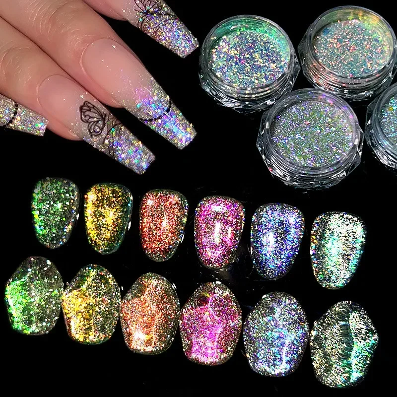 Reflective Glitter Powder Sparkle Aurora Diamond Sequins Nail Glitter Nail Art Dust Shinning Pigment DIY Manicures Decoration