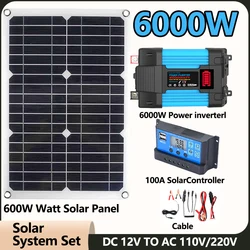 Solar Power Generation System, Início Car Outdoor Mobile Phone carregamento, painel inversor, 600W, 6000W, 12V a 110V, 220V