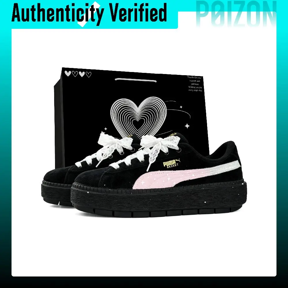 PUMA Platform Trace Cushioning Abrasion Resistant Low top Skateboard Shoes Women's Black Pink 372613-01(Team2372-LD)