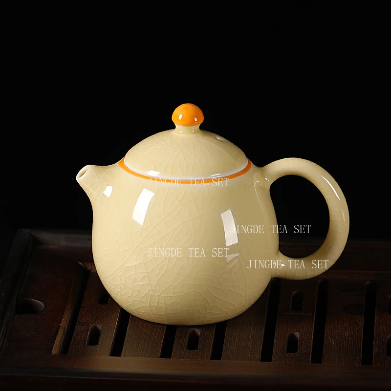 Ge Yao Dragon Egg Teapot Household Chinese Ice Crack Xishi Pot Ceramic High-end Office Handle Pot Tea Ceremony Accessories