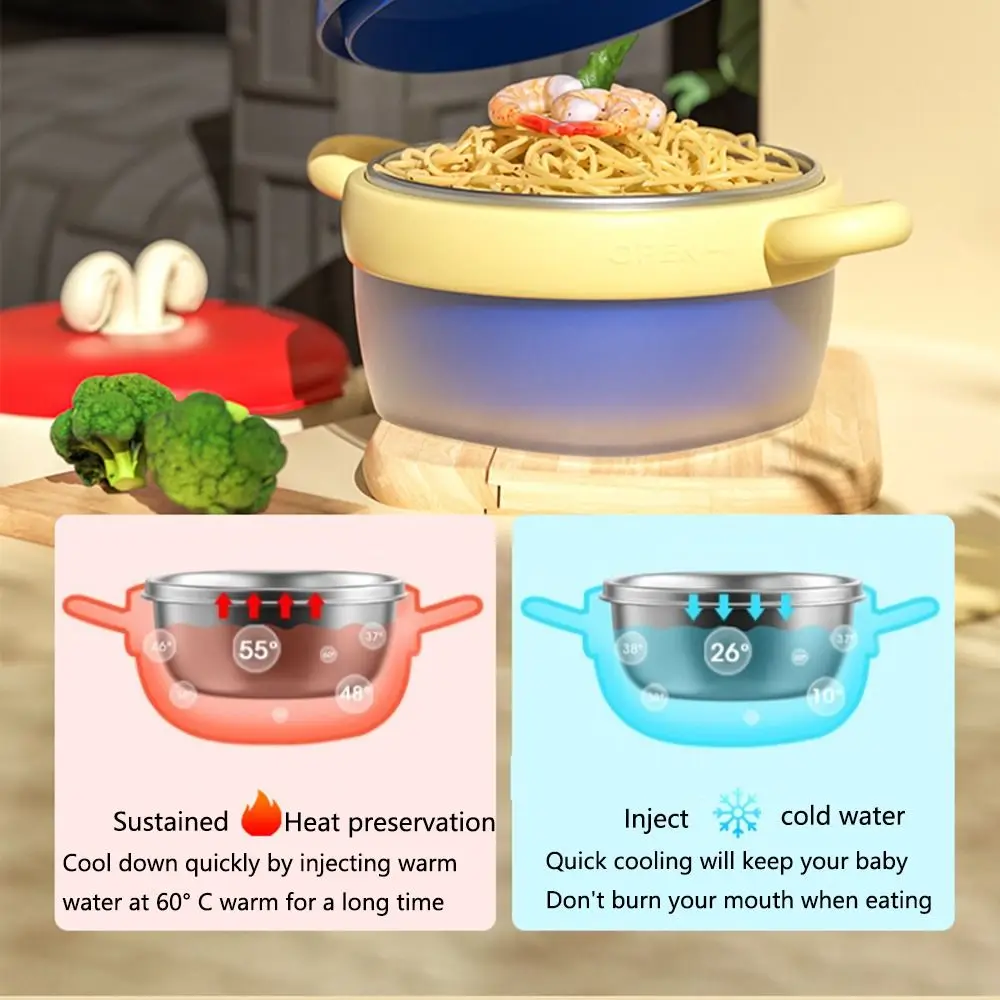 Heat Sensitive Baby Insulated Bowl Suction Base Food-Grade Kids Tableware 316 Stainless Steel Liner Insulated Lid