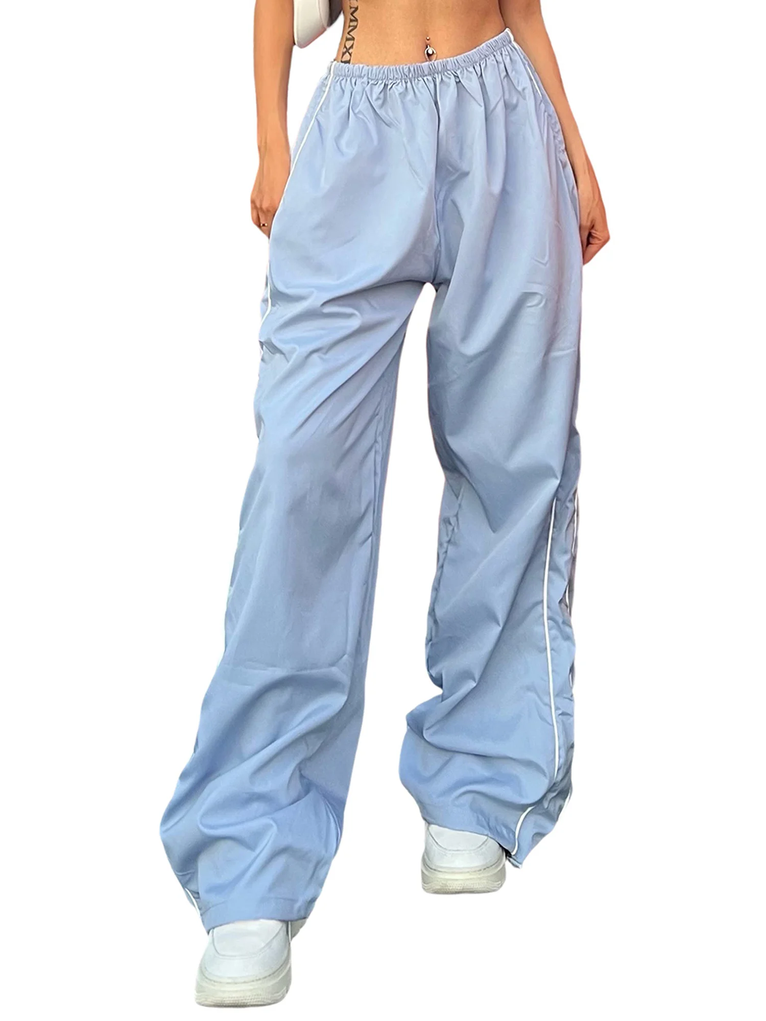 

Geagodelia Damen Baggy Cargohose Weite Palazzo Hose Cargo Parachute Pants Y2k Fashion Aesthetic Freizeithose Fallschirm Hose