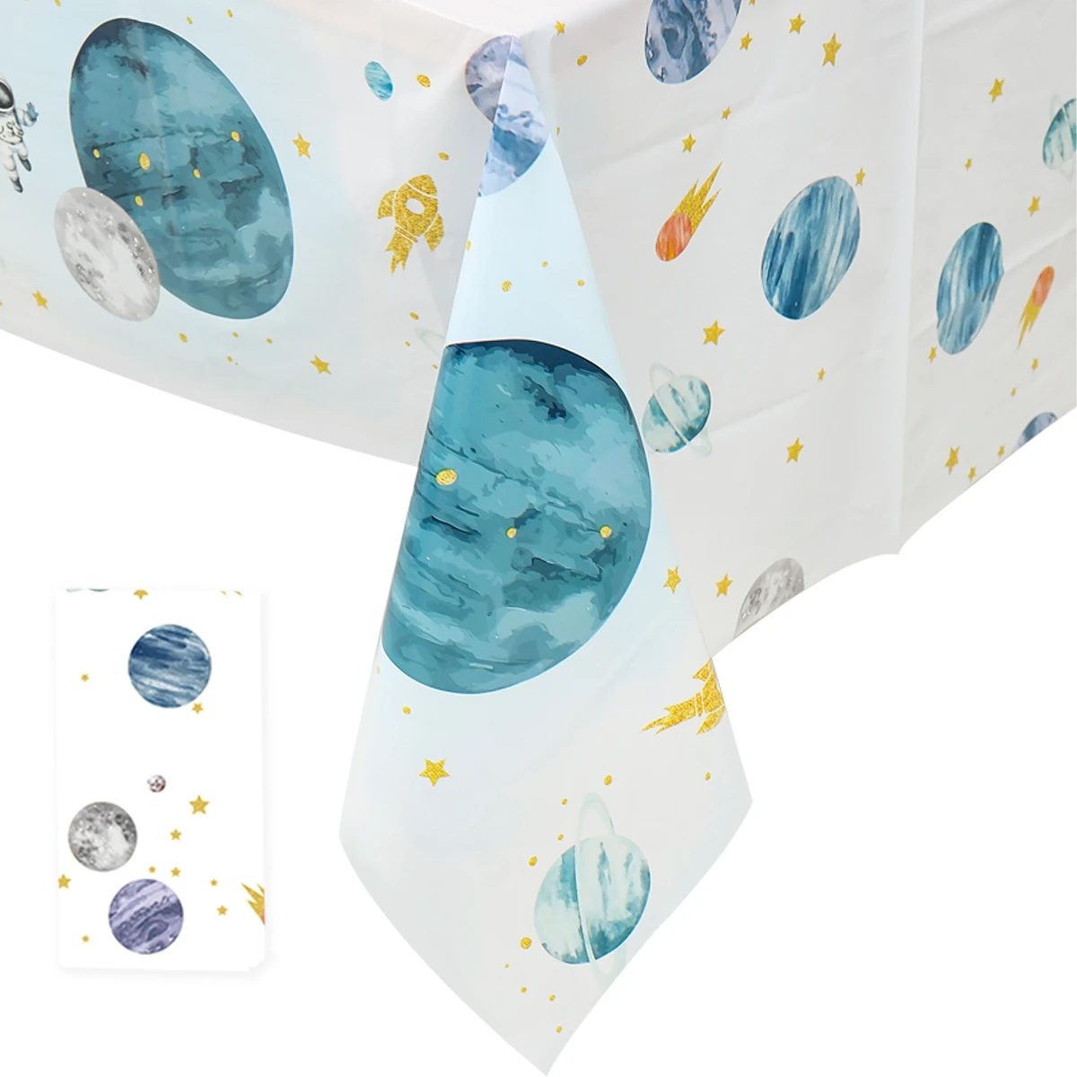 220x130cm PE Outer Space Party Tablecloth For Boy Light Blue Planet Space Theme Party Tableware Creative Astronaut Table Cover