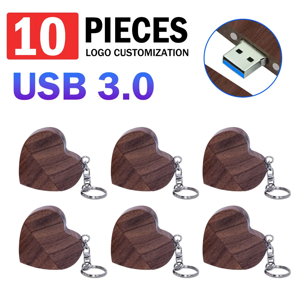 

10 PCS LOT High speed USB 3.0 Stick Wooden Heart USB Flash Drive 4GB 8GB 16GB 32GB 64GB 128GB Pen Drive Wedding Gifts