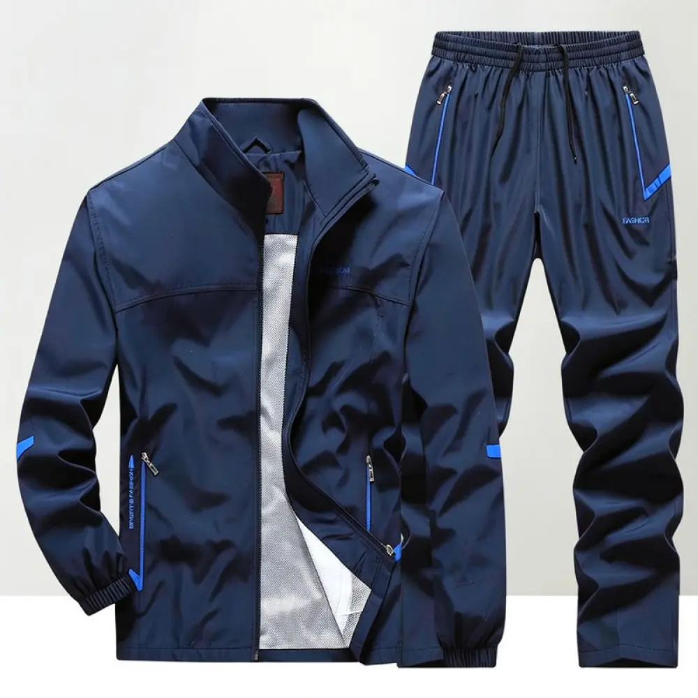 Mens Activewear Set Stand Collar Jacket Long Pants Spring Autumn Casual Sports Fitness Training Running Apparel Suit