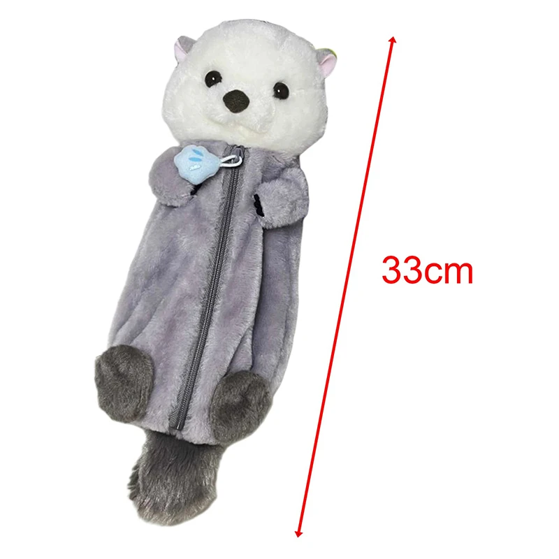 Plush Sea Otter Pencil Case Portable Pen Marker Holder School Supplies Cartoon Soft Pencil Pouch Pen Bag Makeup Pouch