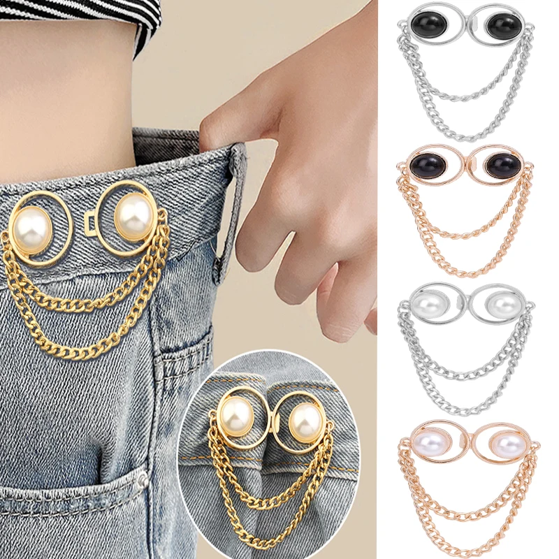 Pearl waist buckle fashionable tassel Tighten Waist Buckle without stitching detachable jeans clip women\'s clothing accessories