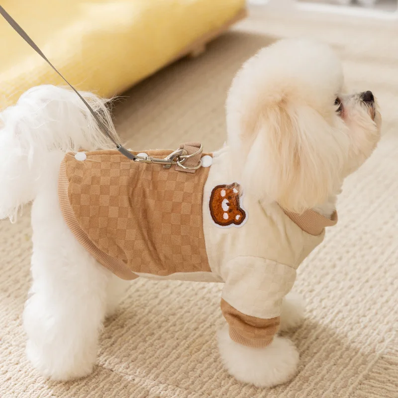 Autumn and Winter Dog Clothing Checkerboard Splicing Can Pull Two Feet Jacket Small and Medium-sized Pet Clothing Supplies