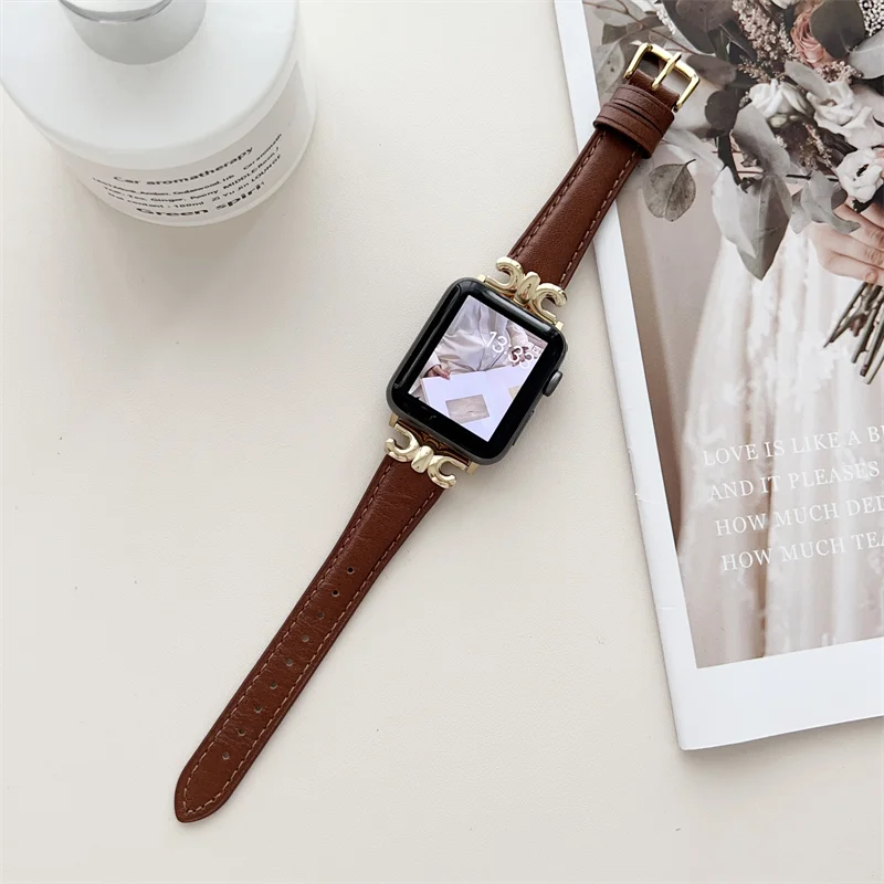 クリエイティブなファッションブランドのテクスチャプリント,本革のストラップ,iwatch用,ウルトラ/8/7/6/se,49mm,41mm,45mm,44mm,40mm