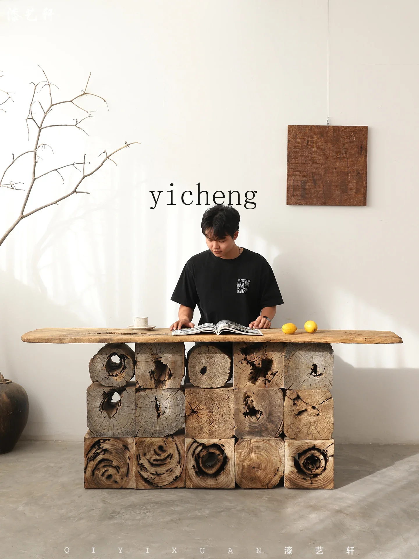 CZ Wabi-Sabi Style Simple Retro Table Natural Rustic Old Wood Tea Table Solid Wood Homestay Home Tea