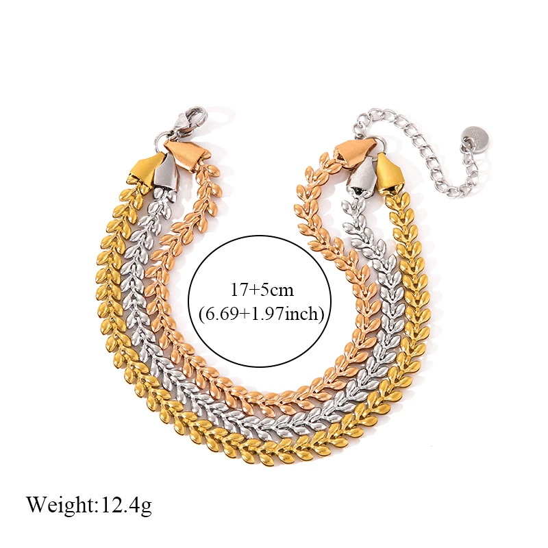 EILIECK 316L Stainless Steel Wheat Bracelet New Trendy Metal Texture 3-Color 18 K Plated Wrist Chain Jewelry For Women Girl Gift