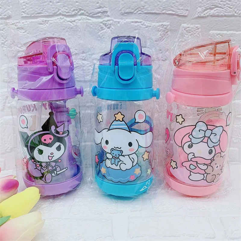 

400ML Kawaii Sanrio My Melody Water Bottle Kuromi Cinnamoroll Sport Coffee Cup Portable Lanyard Kettle Cartoon Holiday Gifts