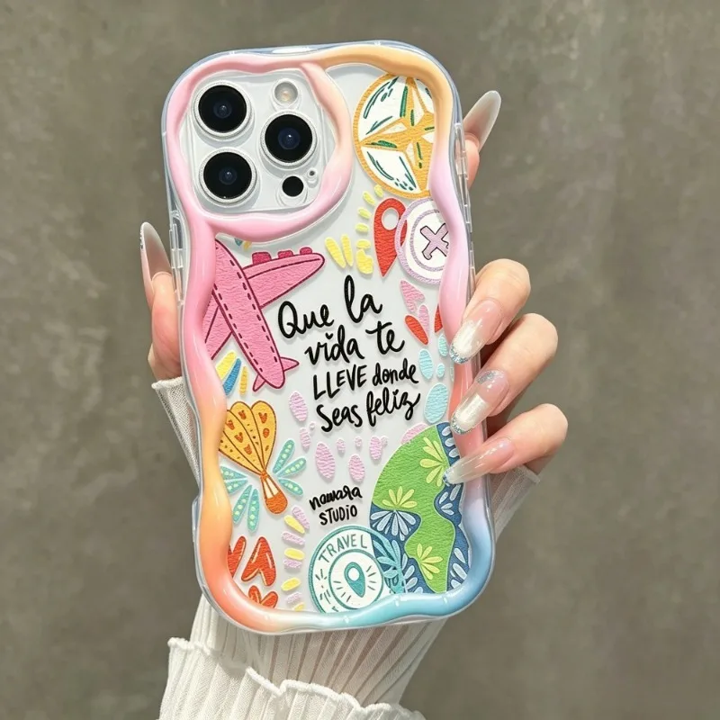 Graffiti Travel Airplane Pattern Phone Case For iPhone 17 Pro 16 15 14 Plus 13 12 11 Pro Max 16e 17e Transparent Wave Soft Cover - view 6