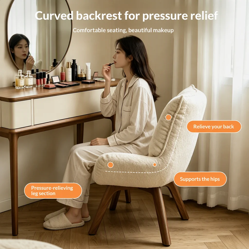 Custom Cream-style Solid Wood Makeup Chair & Swivel Vanity Stool With Non-Slip Mat For Girls' Bedrooms And Walk-in Closets