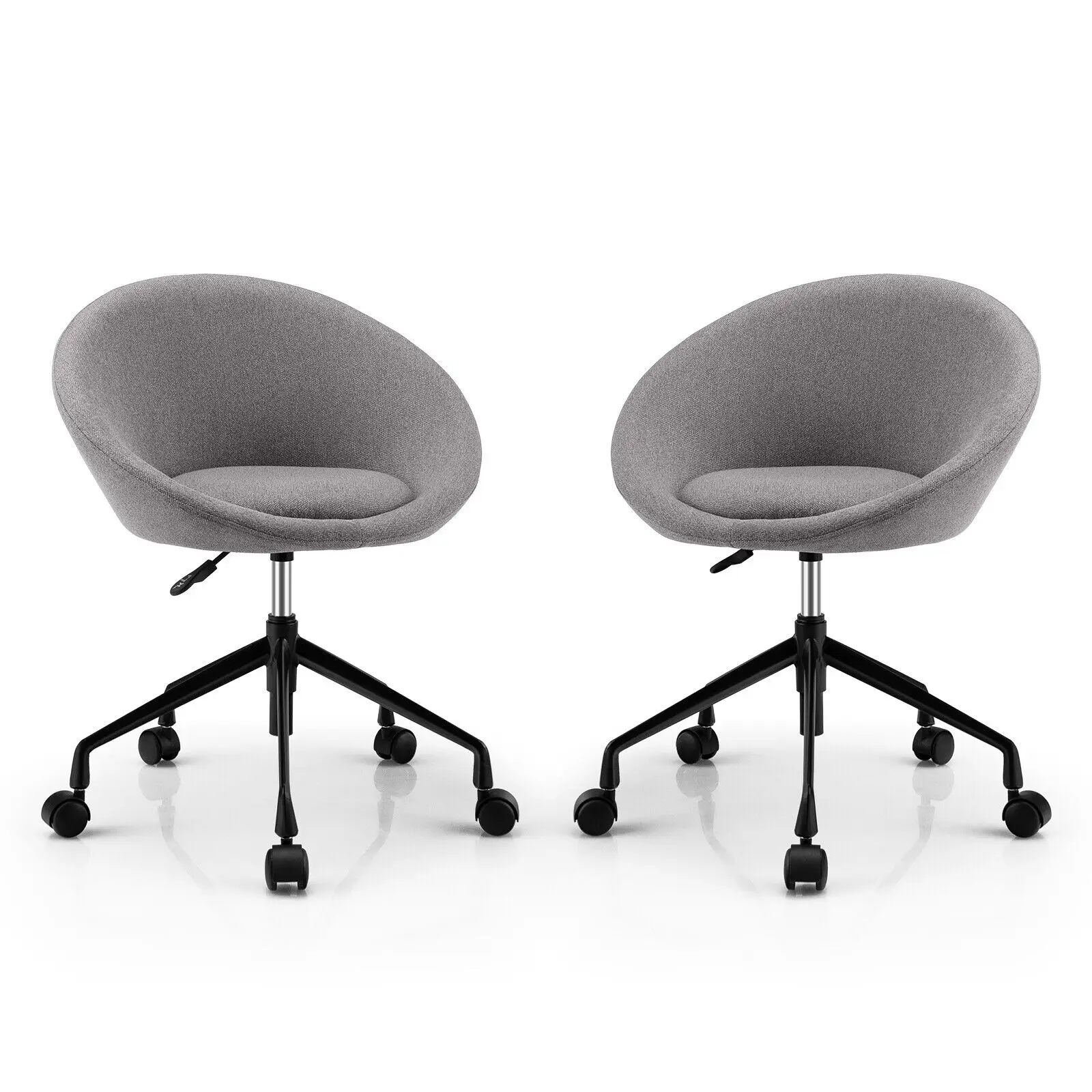 Costway Set of 2 Adjustable Swivel Accent Chairs Linen Office Round Back Chair Grey