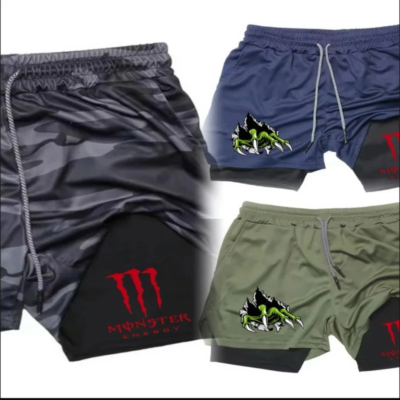 

Monster Energy Printed 2026 Trendy Multi Color Sports Stretch Breathable Fitness Double Layer Five Cent Men's Shorts