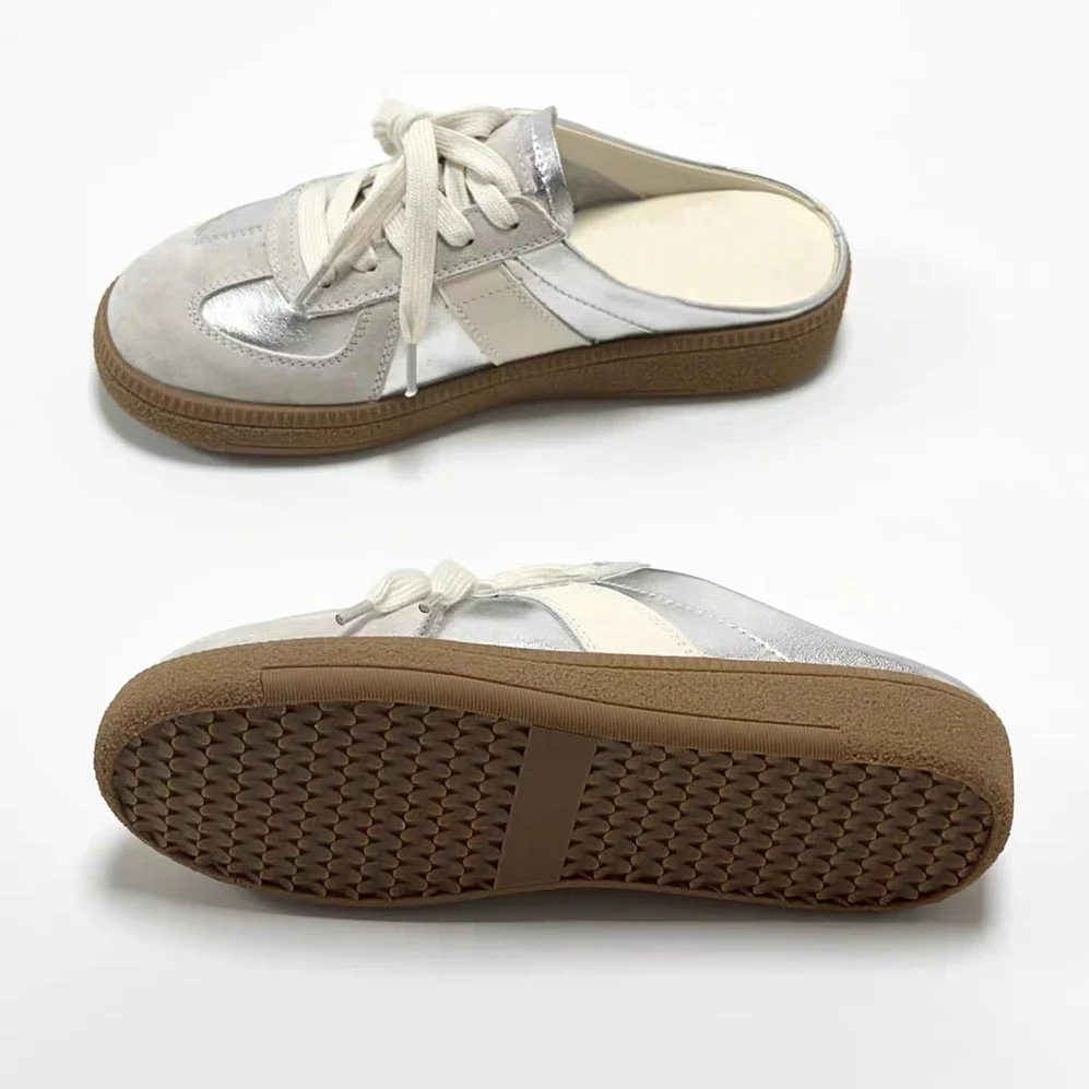 Women Mules Shoes Sports Round Toe Flat Female Footwear Casual Sneakers Clogs Platform Summer Slip On Creeper Baotou slippers