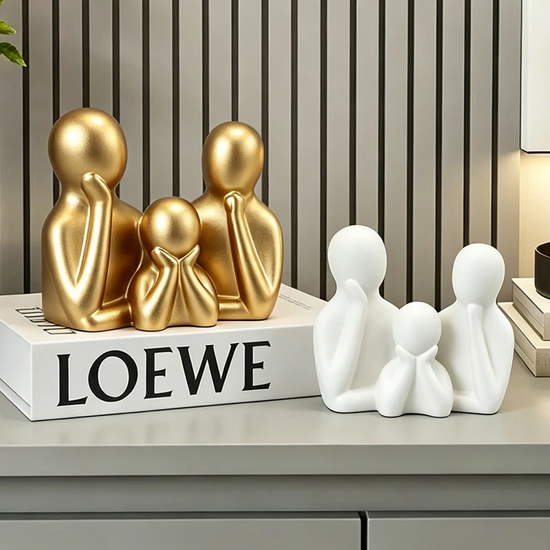 Lovely Family of Three Resin Figurine Abstract Family Sculpture Minimalist Decorative Ornament for Home Living Room Display