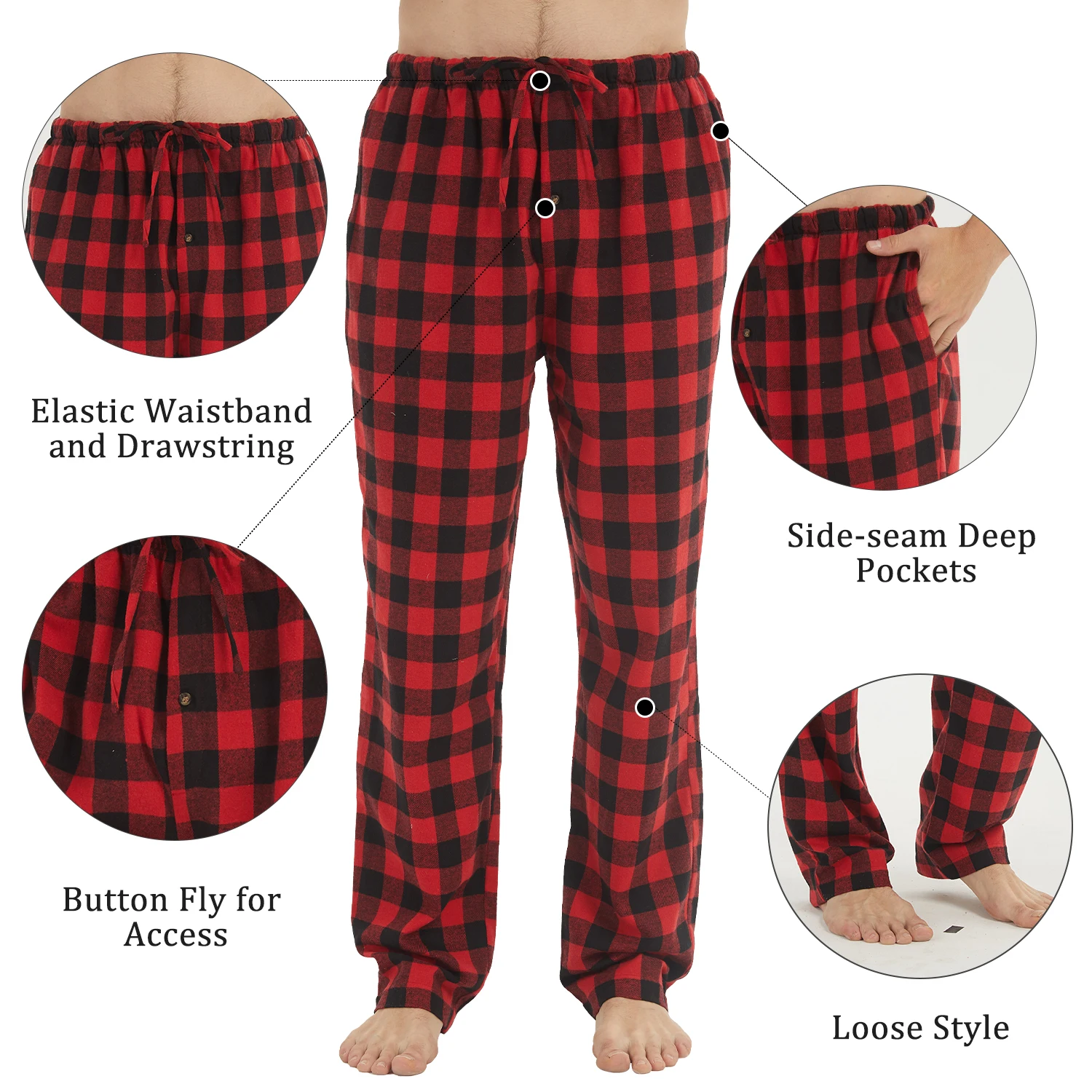 Mens Flannel Pajama Mens Flannel Pjs Pants Lounge Pants with Pockets Plaid Mens Pajama Bottoms Pajama Pants for Men Flannel Pj