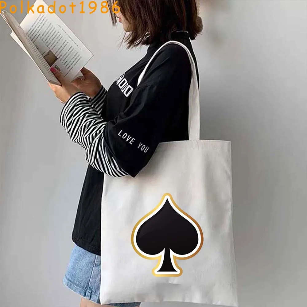 Funny Poker Playing Cards Cute King Queen Jack of Hearts Crowned Canvas Tote Bag Pouch Shopper Shoulder Shopping Cotton Handbags