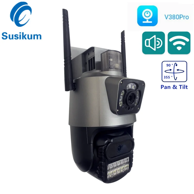 

4MP Wifi IP Camera Dual Lens with Dual Screen Human Detect Auto Tracking Wireless IP66 Outdoor Surveillance Camera V380 Pro App