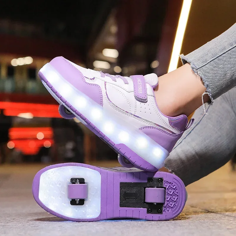 Two Wheels Children Luminous Glowing Sneakers Boys Girls Led Light Roller Skate Shoes Kids Led Shoes USB Charging