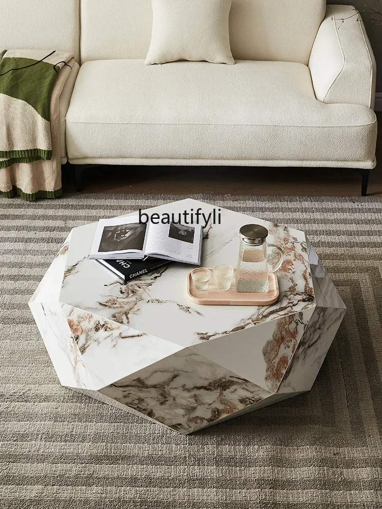 

02Italian Minimalist Living Room High-End Light Luxury Rock Slab Coffee Table Irregular Creative Diamond-Shaped Coffee Tabl
