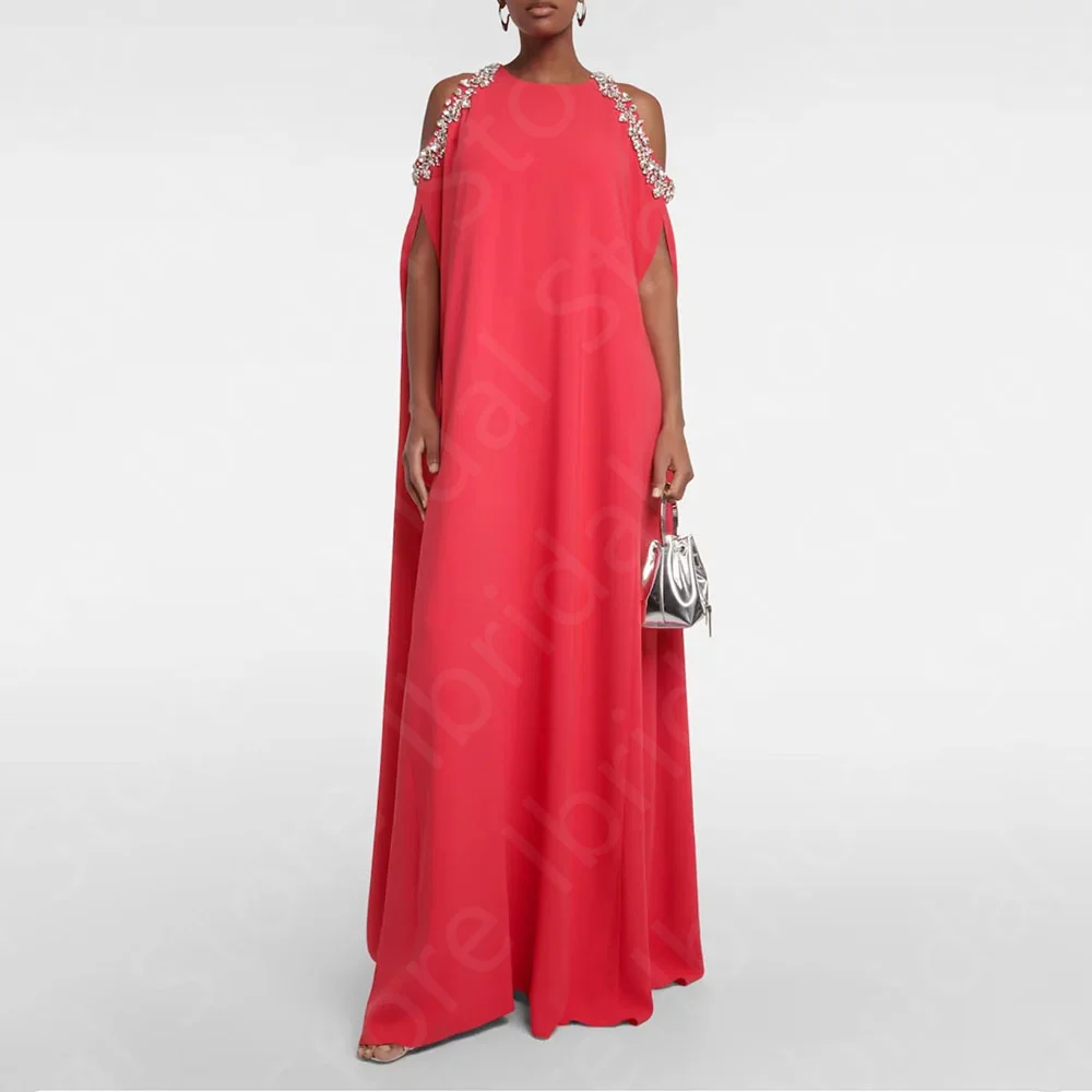 

Customized Vintage Pink Evening Dresses Arabic Prom Gowns Middle East Crystal Beaded Wedding Guest Dresses 2025 Off Shoulder