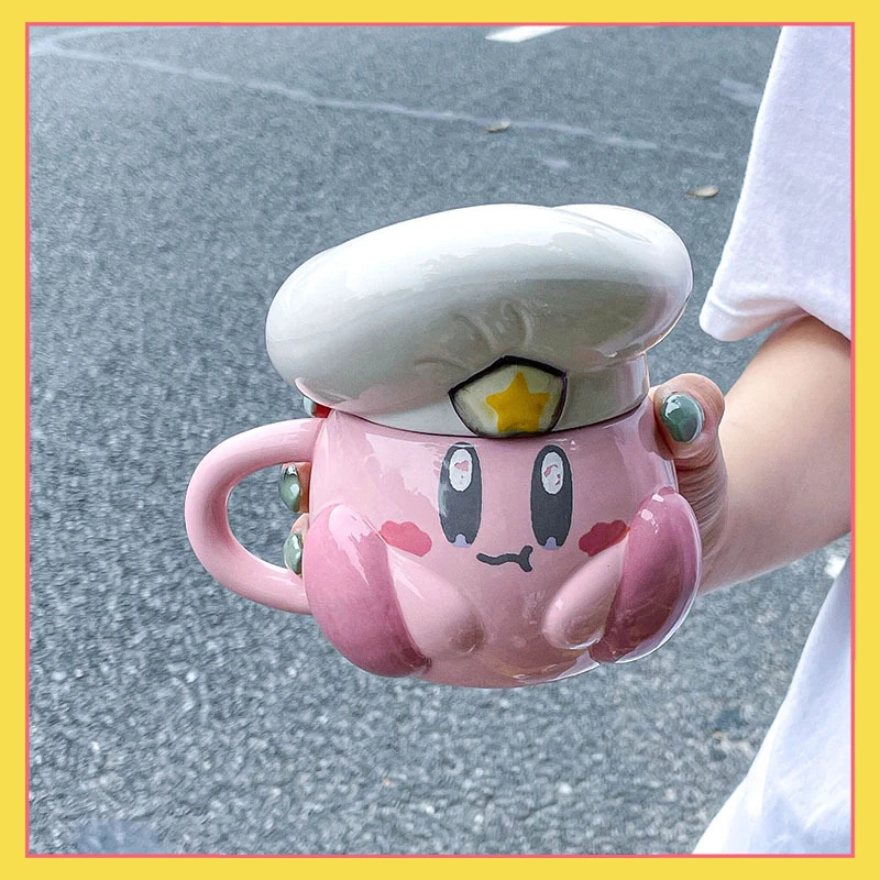 

Animation Peripheral Kirby Cup Birthday Gift Creative Mug Cute Good-looking Ceramic Water Cup with Lid Ornament Collection Toy