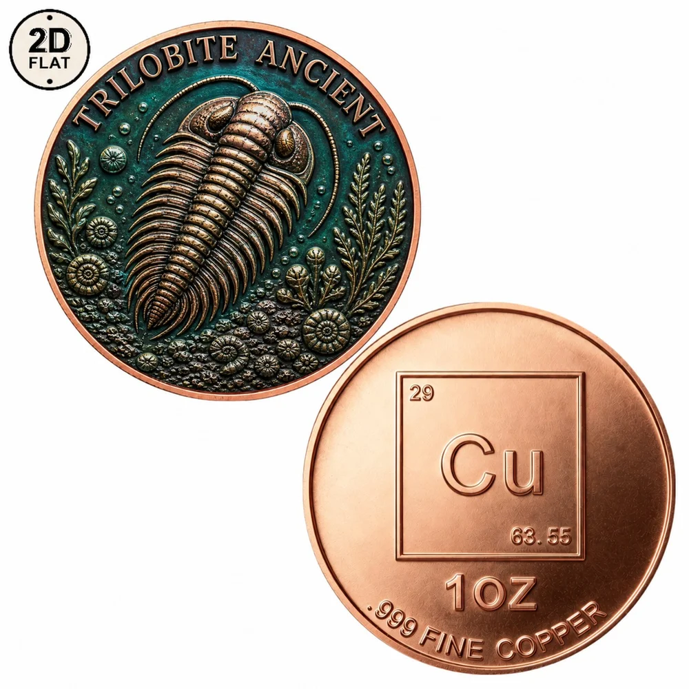 1pc 1oz .999 Fine Copper Trilobite Ancient Challenge Coin Prehistoric Trilobite Fossil Commemorative Medal Ancient Sea Creature
