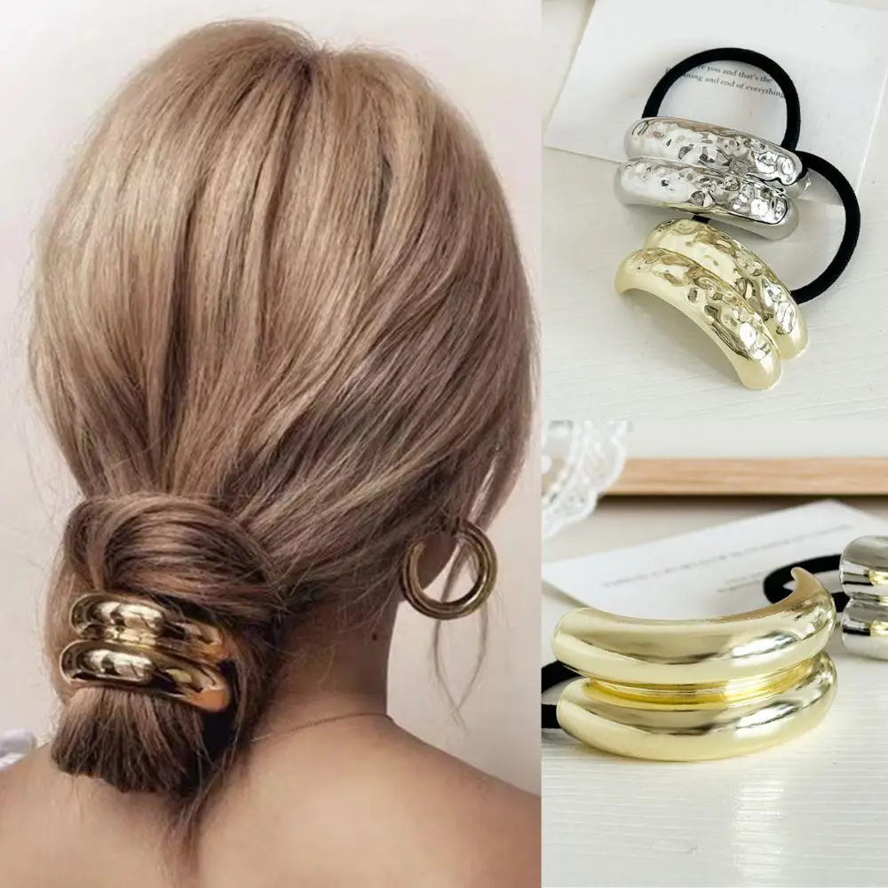 

Hot Korean Fashion Metal Irregular Double-Layer Hair Bands Rope Women Headband Elastic Hairband Ponytail Holder Hair Accessories