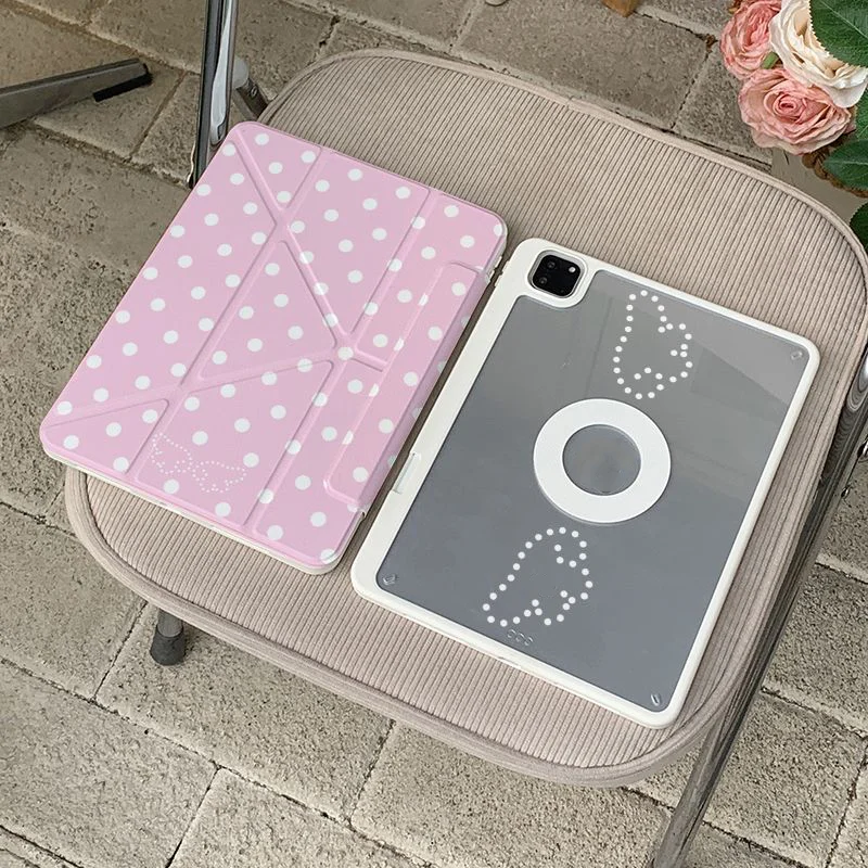 Cute Minimalist Pink Polka Dot Angel Wings For iPad Pro 13 11 M5 M4 M3 M2 Air 4 3 2 1 11th A16 10 9 8 5 6 Th Mini 7 6 Case