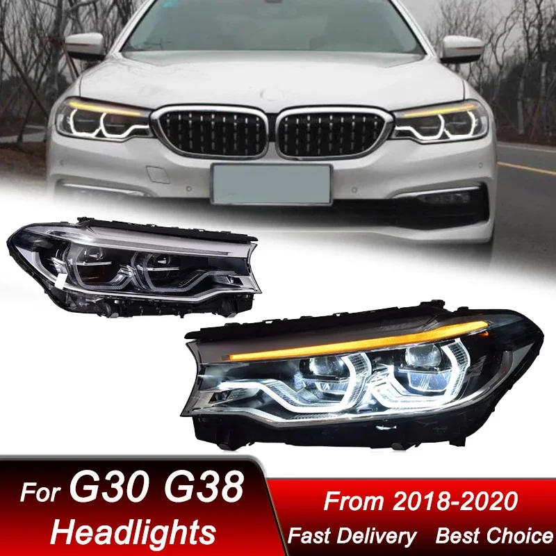 

Поп-автомобильные фары для BMW 5 серии G30 G38 2018-2020, высокий стиль, полностью светодиодные фары в сборе, обновление линз проектора, аксессуары K