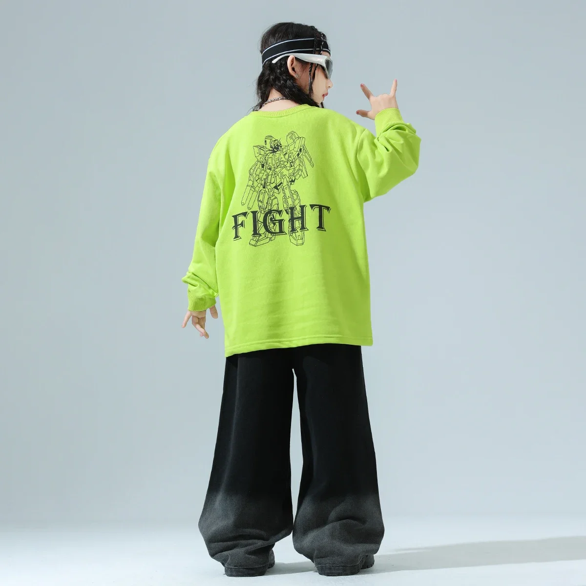 Chłopcy Hip Hop zielona bluza spodnie joggery dziewczęce fajne Streetwear zestawy ubrań dla dzieci dzieci Jazz taniec uliczny K-pop kostiumy