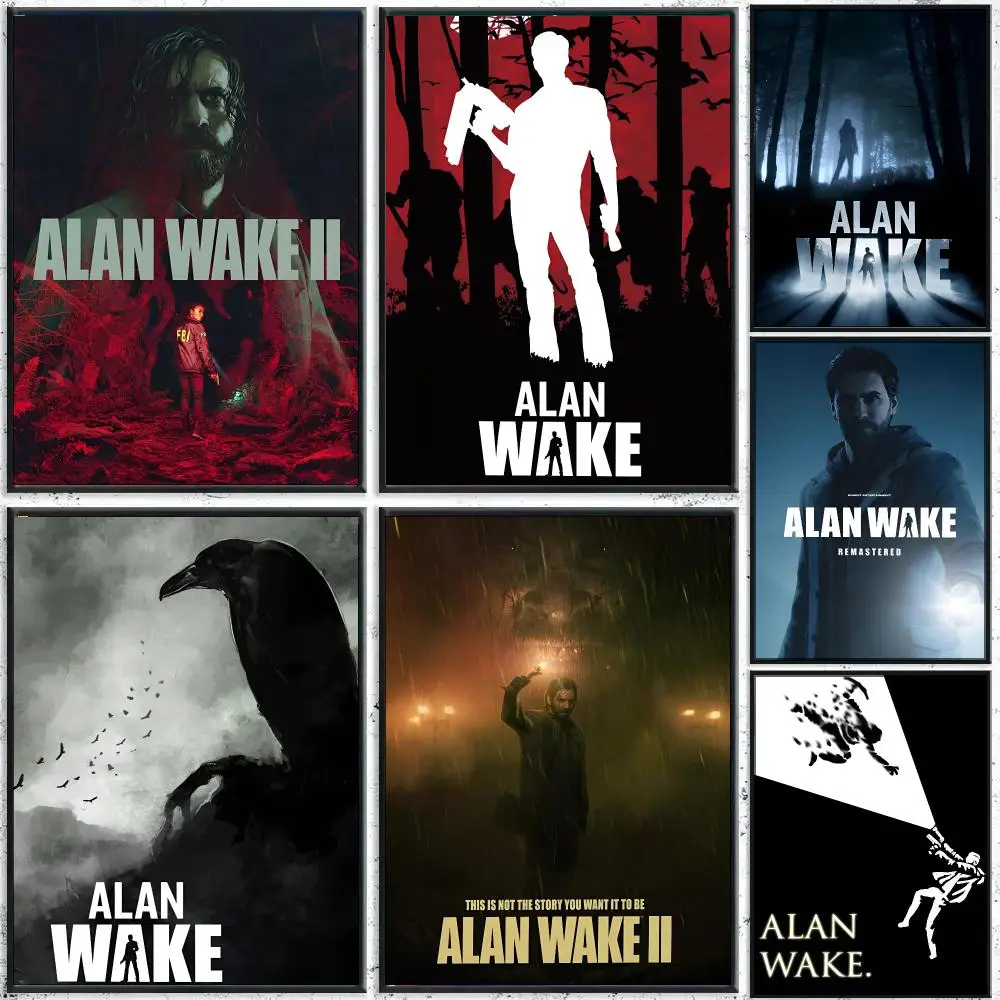 A-Alan W-Wake 2 Horror Game Poster Perfect Sticker Self Adhesive for Office Home Theater Wall Art Decor Fancy Gift