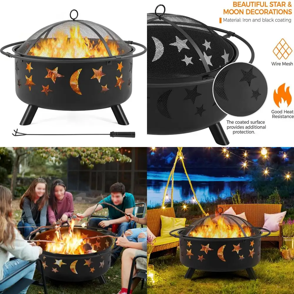 مدفأة خارجية لحرق الخشب مقاس 30 بوصة مع شاشة شرارة وبوكر لسباقات الفناء الخلفي #1