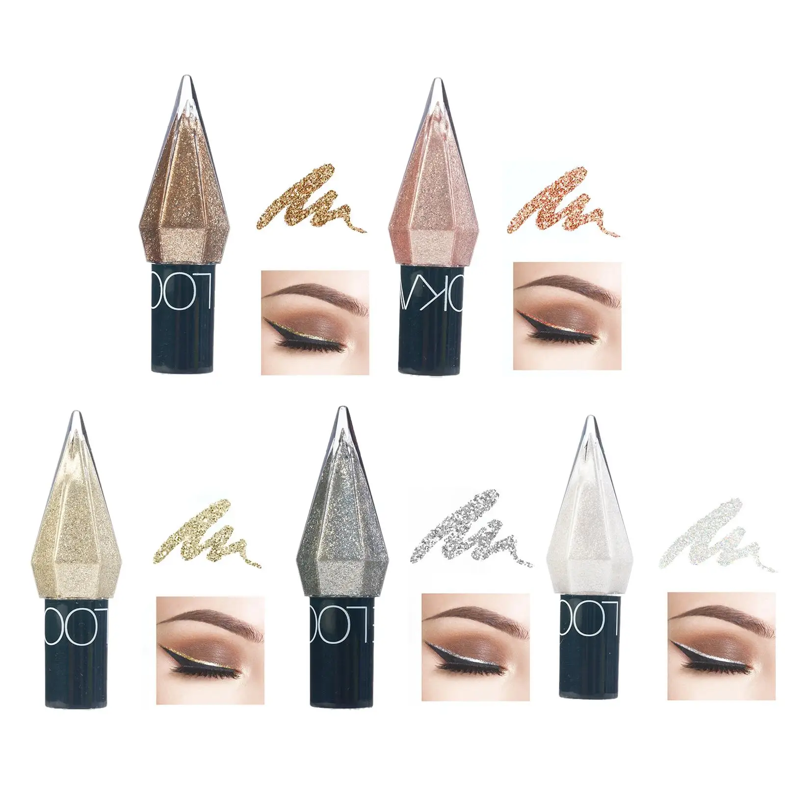 5-color Eye Shadow Pearlescent Diamond Eye Shadow Liquid Sequins MakeUp Smooth Mini Fine Brush Eyeliner Shine Head Eye Makeup